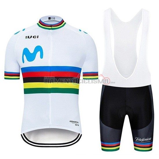 Abbigliamento Ciclismo UCI Mondo Campione Movistar Manica Corta 2019 Bianco